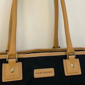 Hartman Black Nylon Tan Leather Trim Luggage Tote Gold